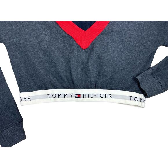 Womens Tommy Hilfiger Retro Cropped Lounge Hoodie Sz Small Sweatshirt V-Neck NEW - Picture 7 of 11